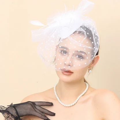 Fancy Fascinator with Polka Dot Net Veil - Image 3