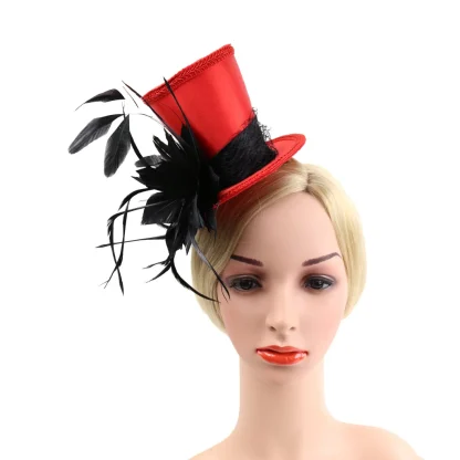 Top Hat Headpiece with Faux Feather Decor - Image 4