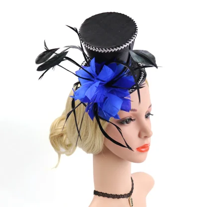 Top Hat Headpiece with Faux Feather Decor - Image 5