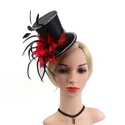 Top Hat Headpiece with Faux Feather Decor