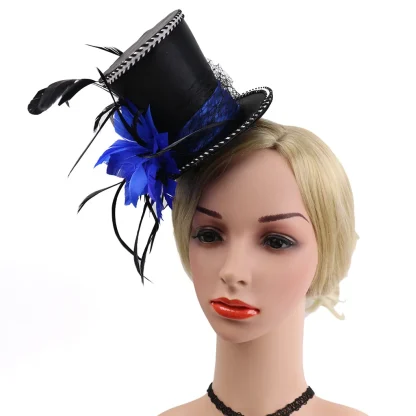 Top Hat Headpiece with Faux Feather Decor - Image 3