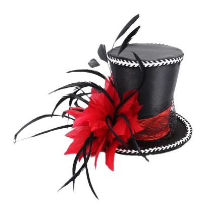 Top Hat Headpiece with Faux Feather Decor - Image 6