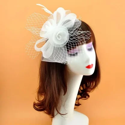 Elegant Fascinator with Floral Net Veil - Image 2