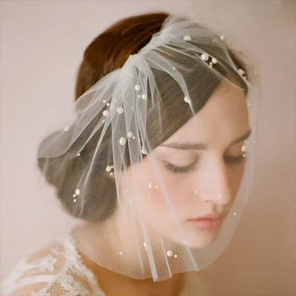 Headpiece Net Veil with Beads Design