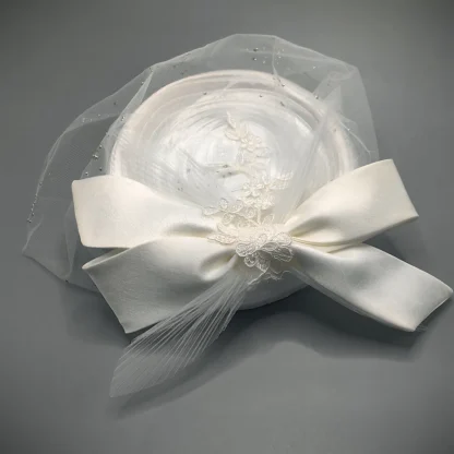 Bridal White Clip-on Fascinator with Bow Design - Image 5