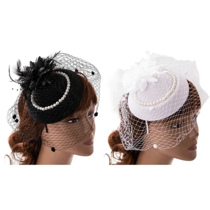 Vintage-style Cocktail Hat with Mesh Veil - Image 2