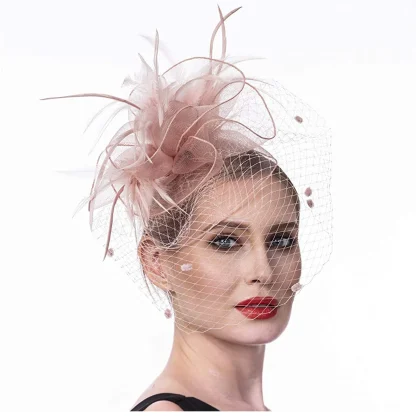 Bridal Faux Feather Headpiece with Net Veil - Image 7