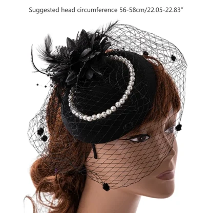 Vintage-style Cocktail Hat with Mesh Veil - Image 7