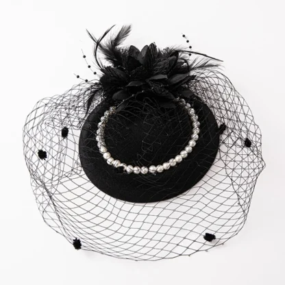 Vintage-style Cocktail Hat with Mesh Veil - Image 6