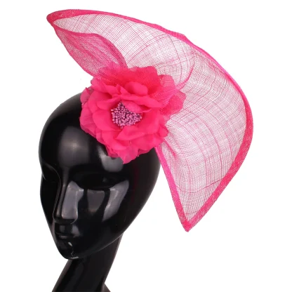 Floral Cocktail Hat with Twisted Disc Design - Image 2