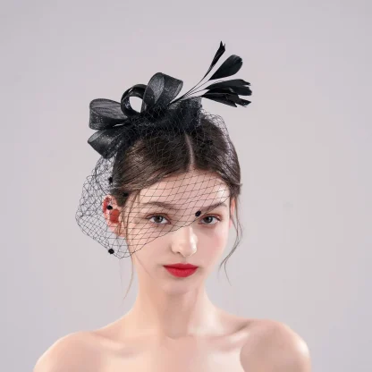 Elegant Black Net Veil Fascinator with Polka Dot - Image 4