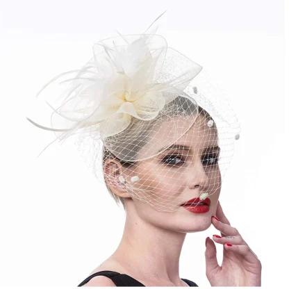 Bridal Faux Feather Headpiece with Net Veil