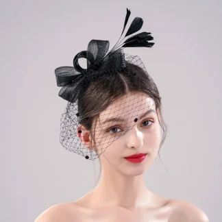 Elegant Black Net Veil Fascinator with Polka Dot