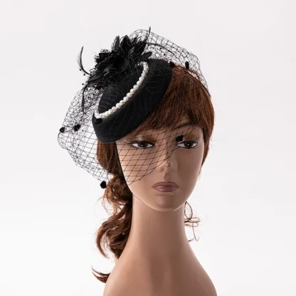 Vintage-style Cocktail Hat with Mesh Veil - Image 3