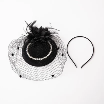 Vintage-style Cocktail Hat with Mesh Veil - Image 4