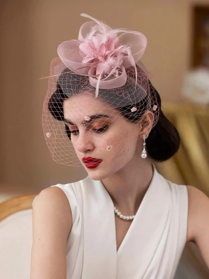 Formal Net Veil Headpiece with Floral Design