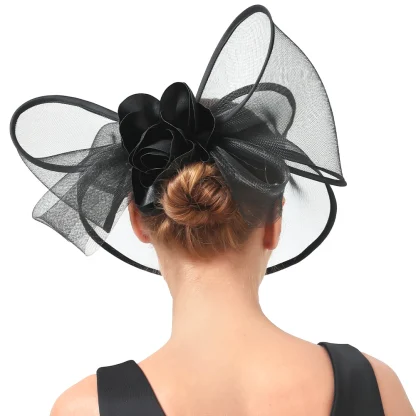 Exaggerated Mesh Bow Cocktail Hat - Image 3