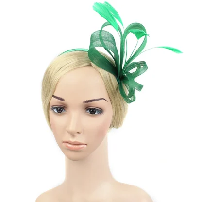 Green Headband Fascinator with Bow Design - Image 3